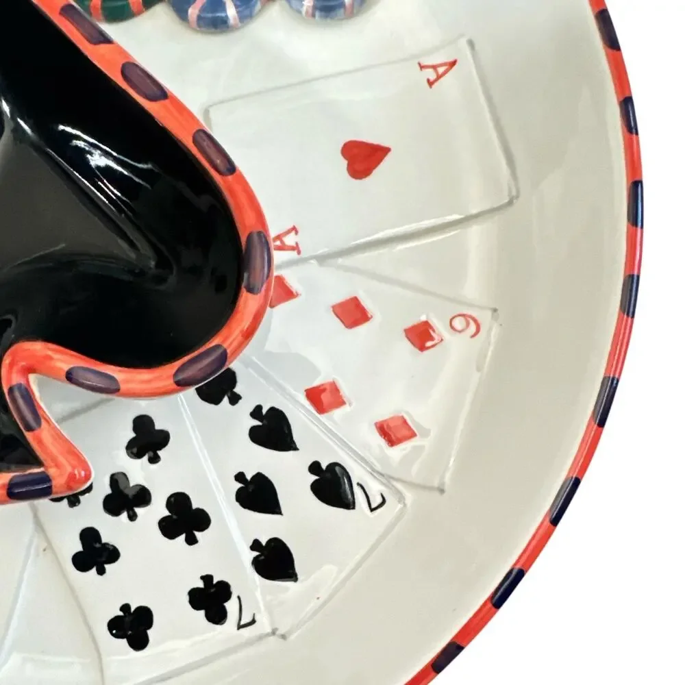 Poker Theme Chip and Dip Majolica Style Ceramic Cards  Tray